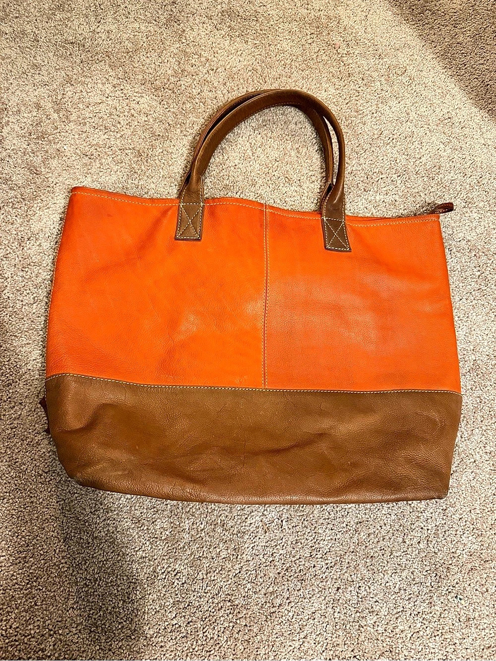 older GUATE oversized two-tone cowhide leather shopper/tote